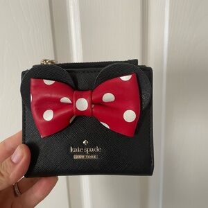 Disney x Kate Spade Black Minnie Mouse bifold Wallet with Red Polka Dot Bow
